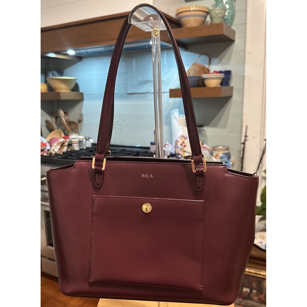 Lauren Ralph Lauren Newbury Pocket Hobo Handbag Satchel Brown Leather RLL